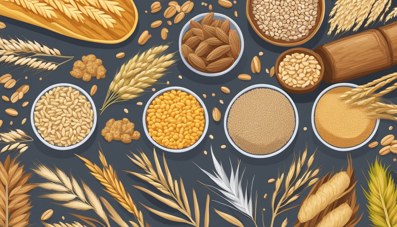 A colorful array of whole grains and foods, including triticale, arranged in a visually appealing manner for comparison