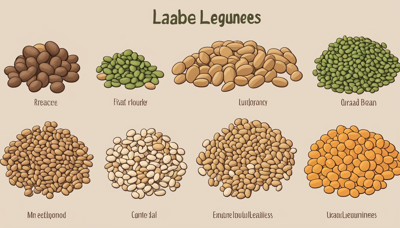 A table with various legumes, including urad beans, labeled for comparison