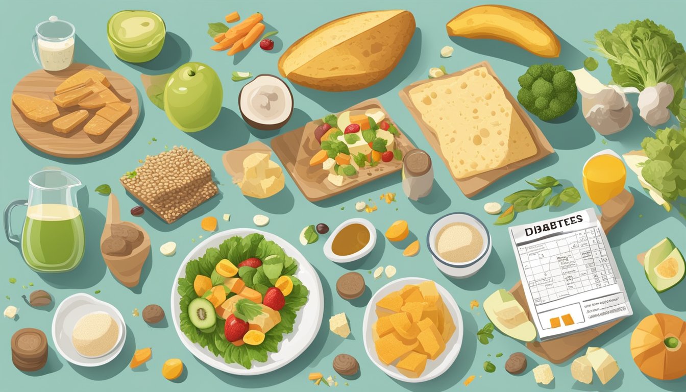 A table with various food items, including voavanga, surrounded by nutritional charts and information about diabetes