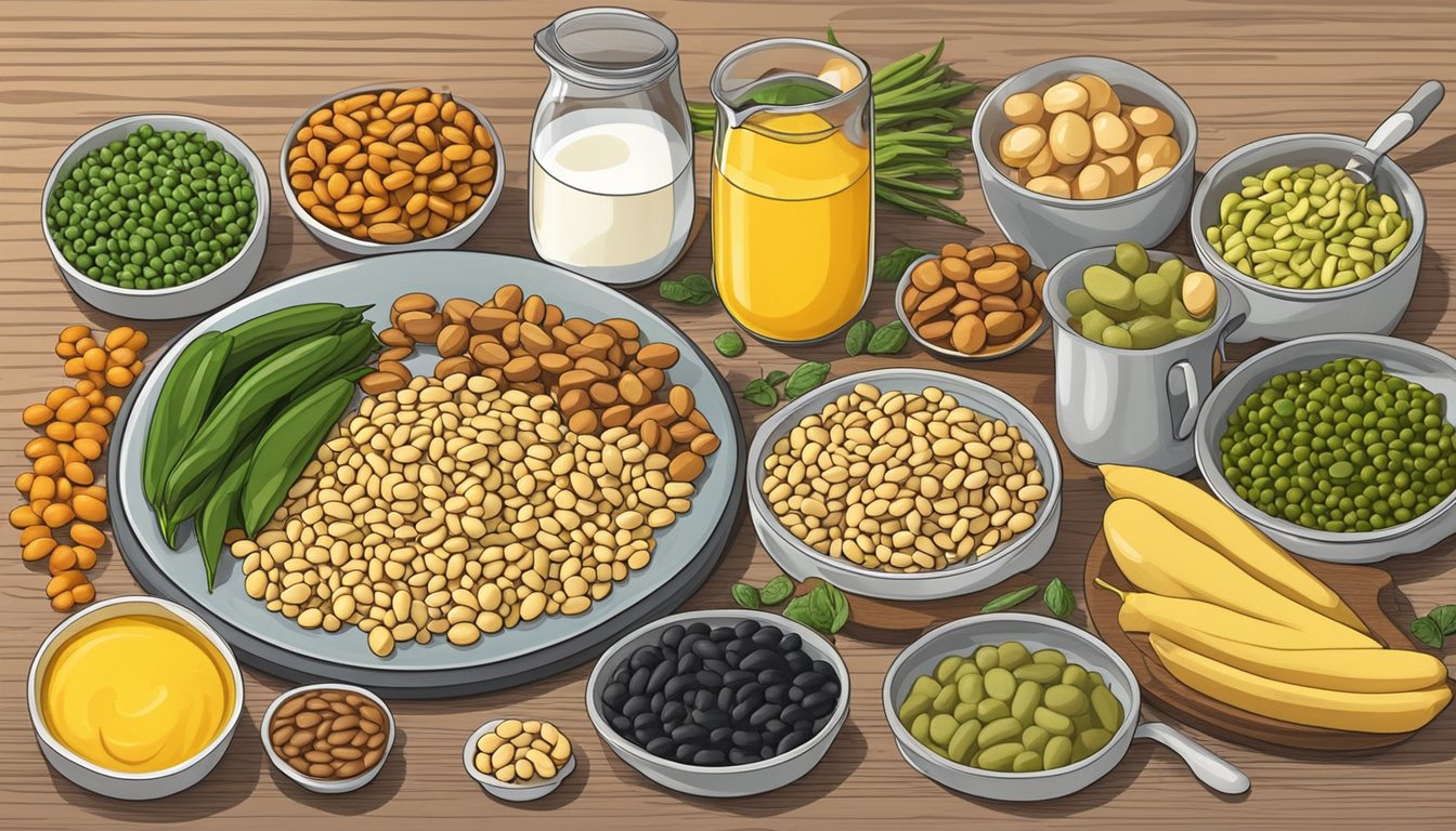 A plate of yellow eye beans and a variety of diabetic-friendly ingredients arranged on a kitchen counter