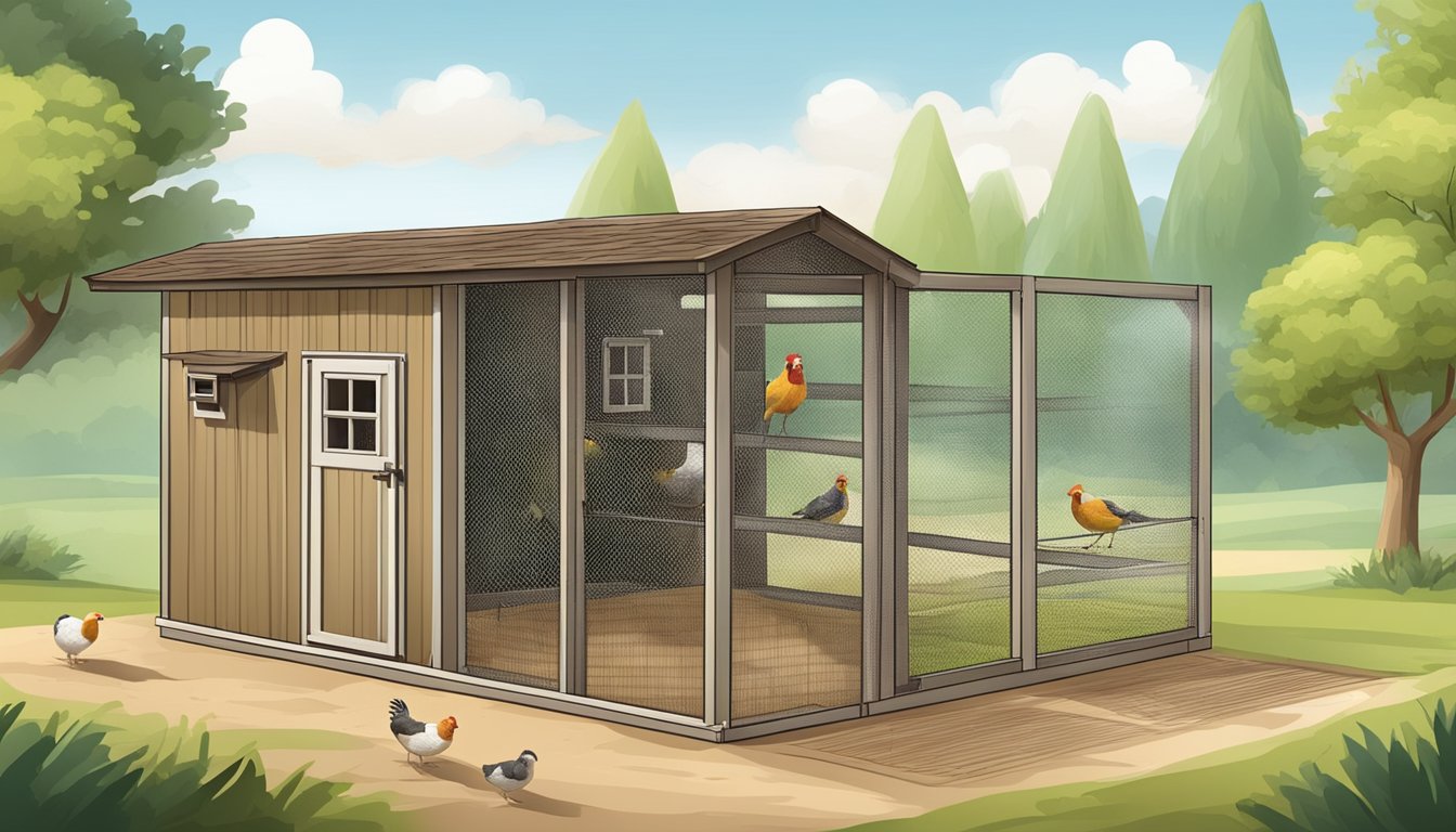 A spacious, well-ventilated coop with nesting boxes, roosts, and access to a secure outdoor area for foraging and dust bathing