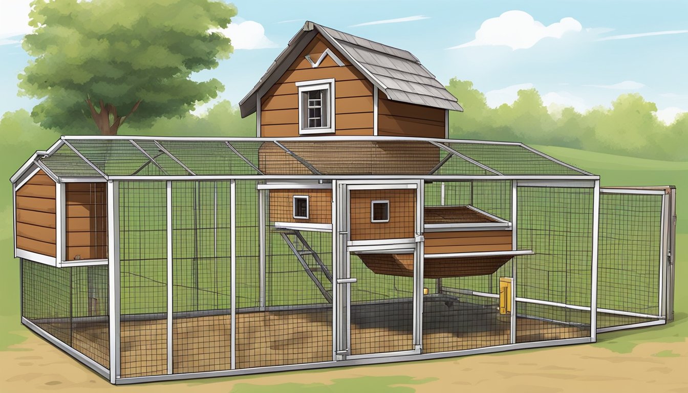 A backyard chicken coop with a variety of protein-rich feed options such as mealworms, soybeans, and sunflower seeds