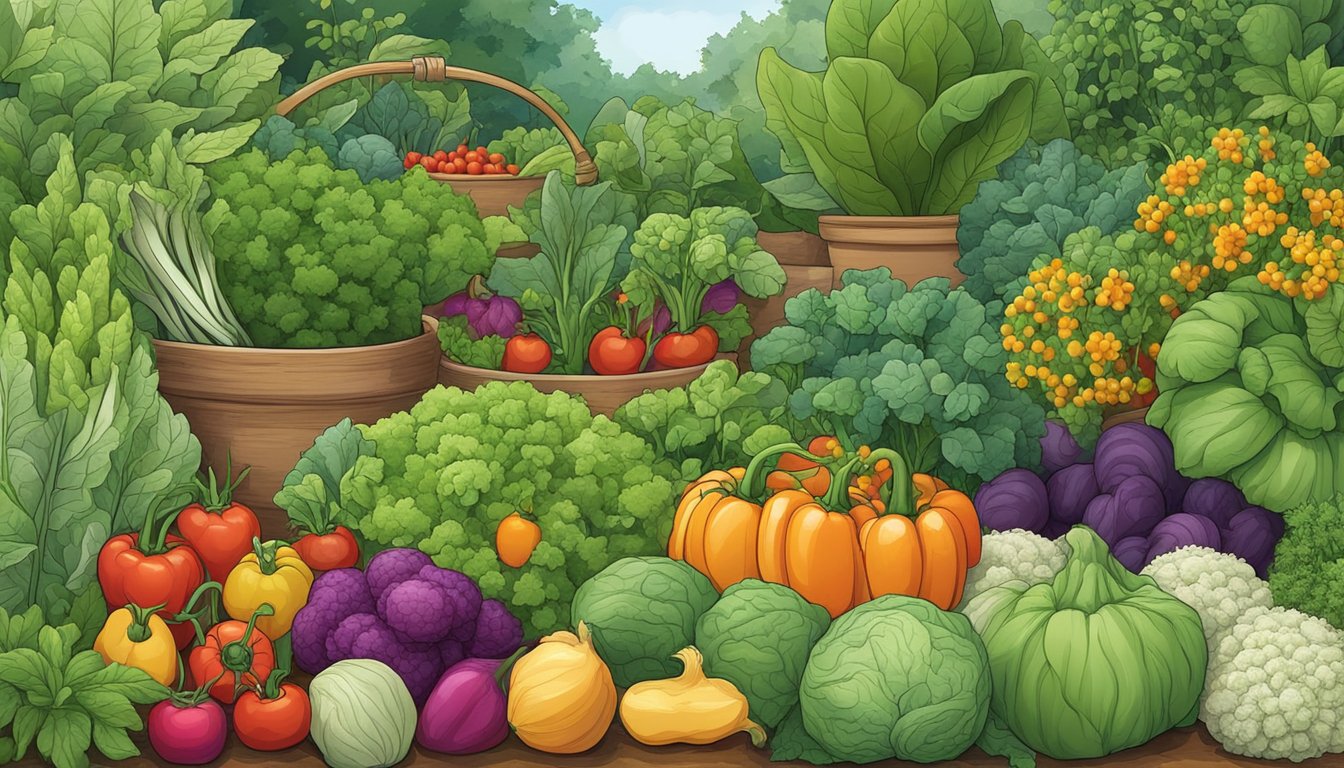 A lush garden filled with colorful heirloom vegetables, surrounded by healthy plants and free from pests and diseases