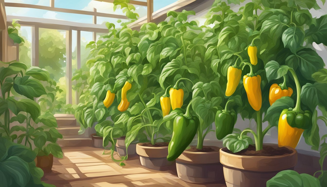 Lush green pepper plants basking in the sunlight, surrounded by rich soil and flourishing in a well-tended home garden