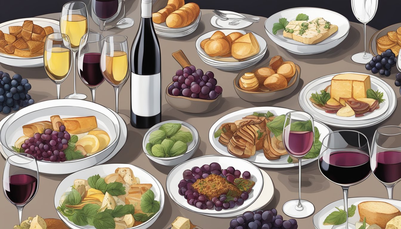 A table set with a spread of mild dishes and various wine varietals, showcasing the impact of wine pairings on culinary choices