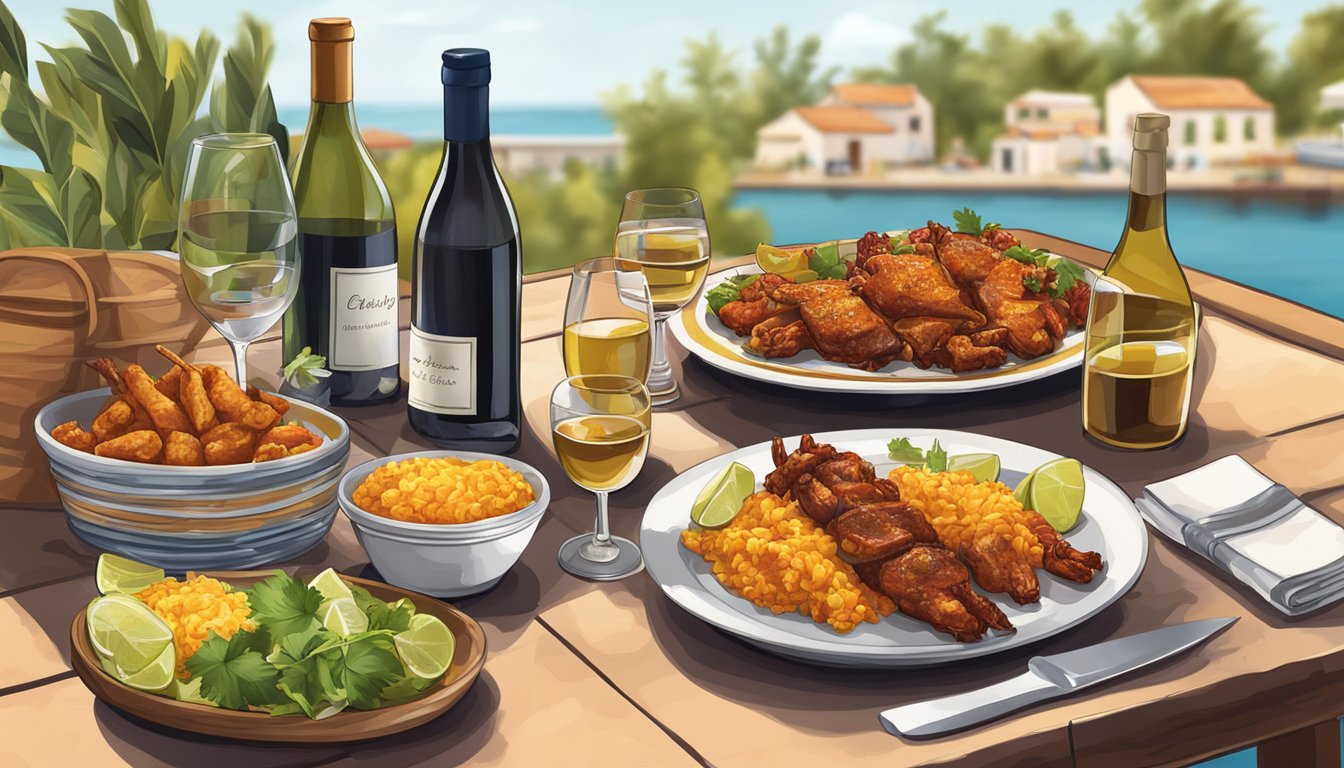 A table set with a plate of pork al pastor and a selection of wine bottles