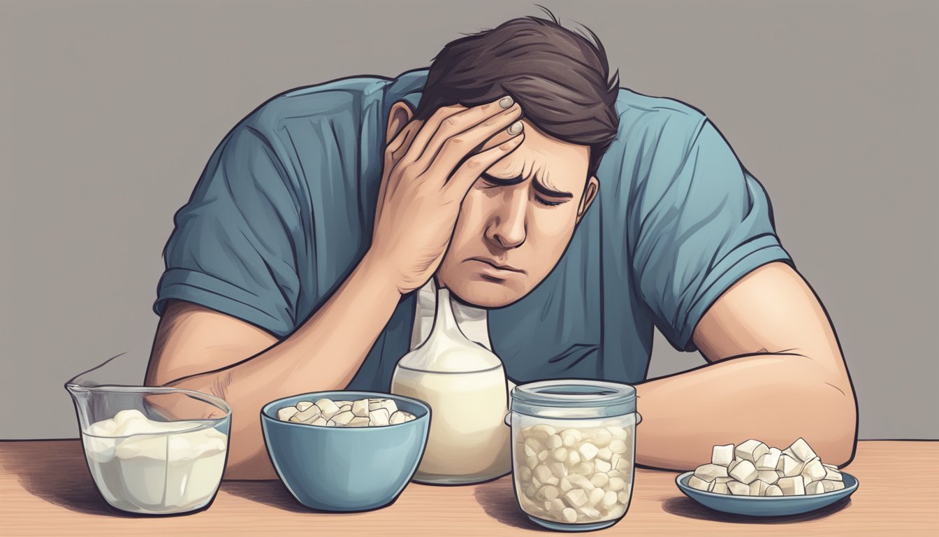 A person feeling tired while struggling to digest dairy products