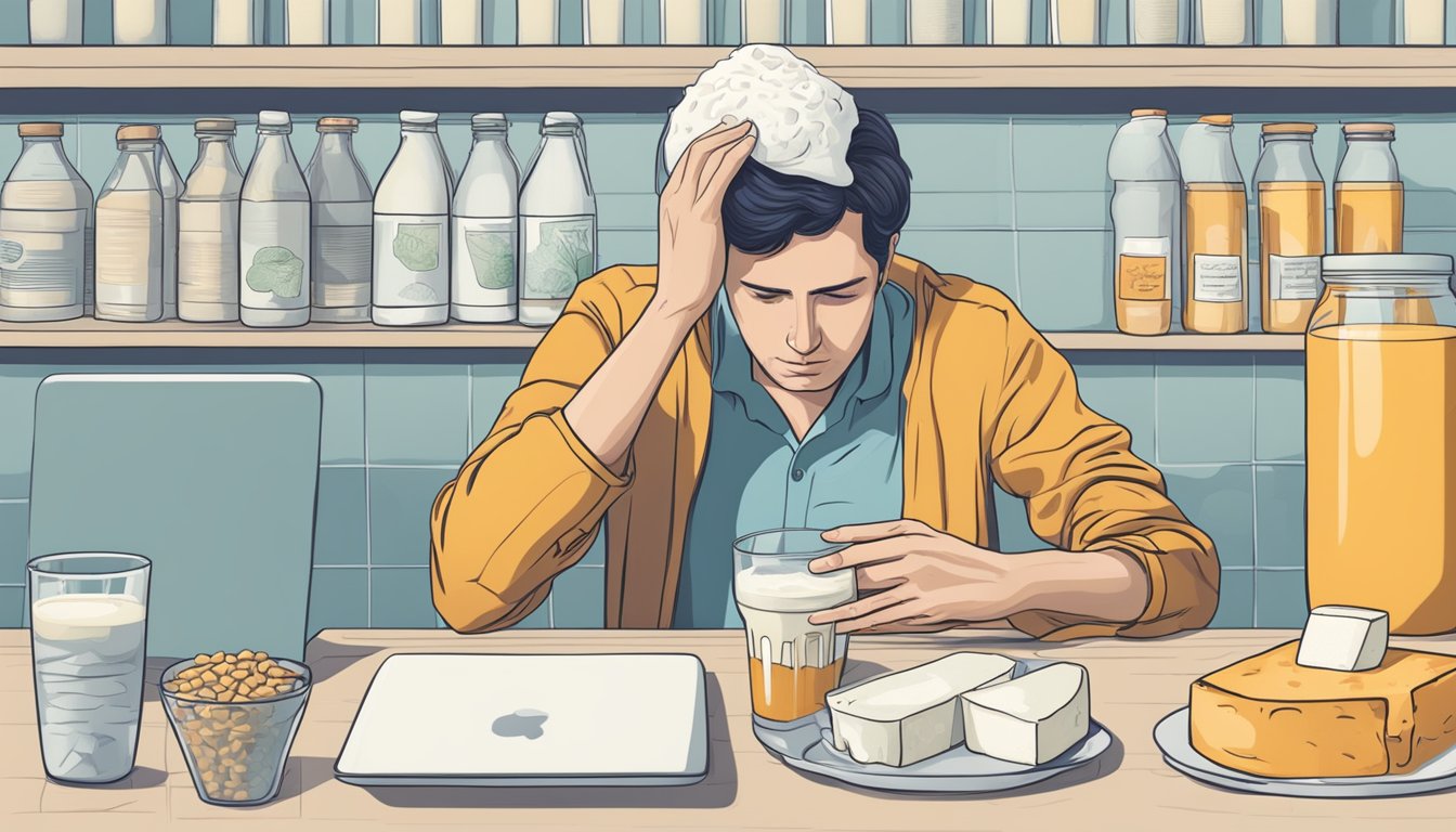 A person suffering from migraines avoids dairy while researching the connection to lactose intolerance