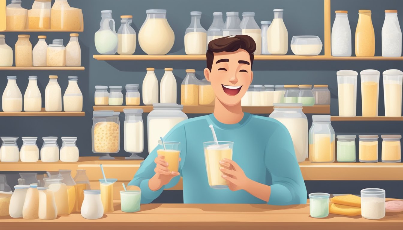 A person happily enjoying a variety of lactose-free dairy products without any discomfort or health issues