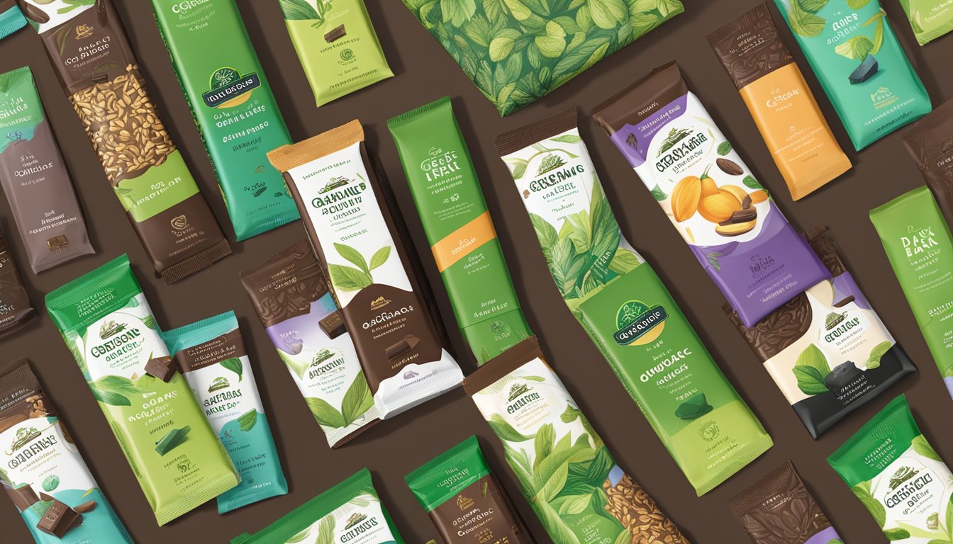 A bar of Green & Black's Organic Dark Chocolate surrounded by dairy-free chocolate options in a variety of flavors and packaging