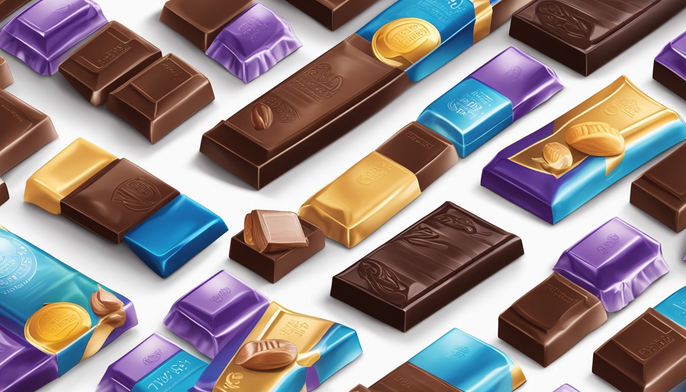 A decadent bar of Lindt Swiss Dark Chocolate sits next to a variety of lactose-free chocolate options, including dark and semi-sweet bars, and chocolate-covered nuts and fruits