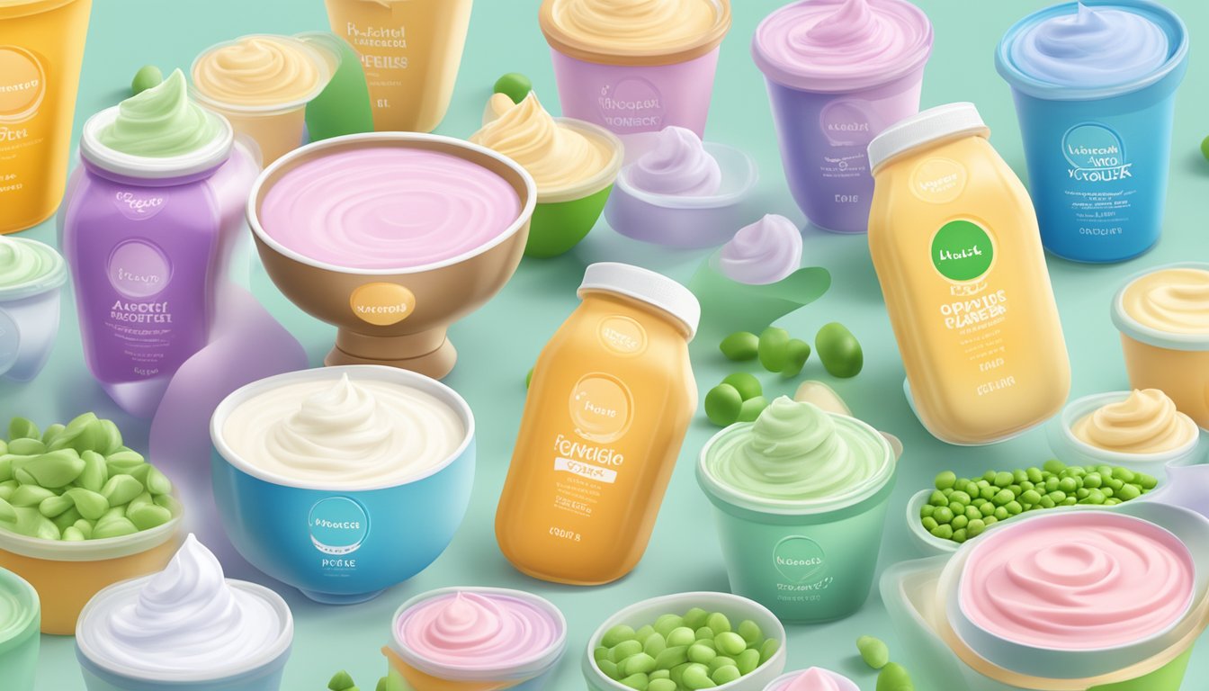 A bowl of Ripple Pea Milk Yogurt Alternative surrounded by various lactose-free yogurt options in different flavors and containers