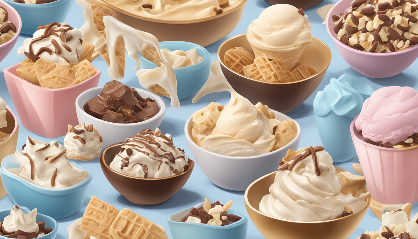 A bowl of Tofutti Vanilla Almond Bark surrounded by various lactose-free ice cream options