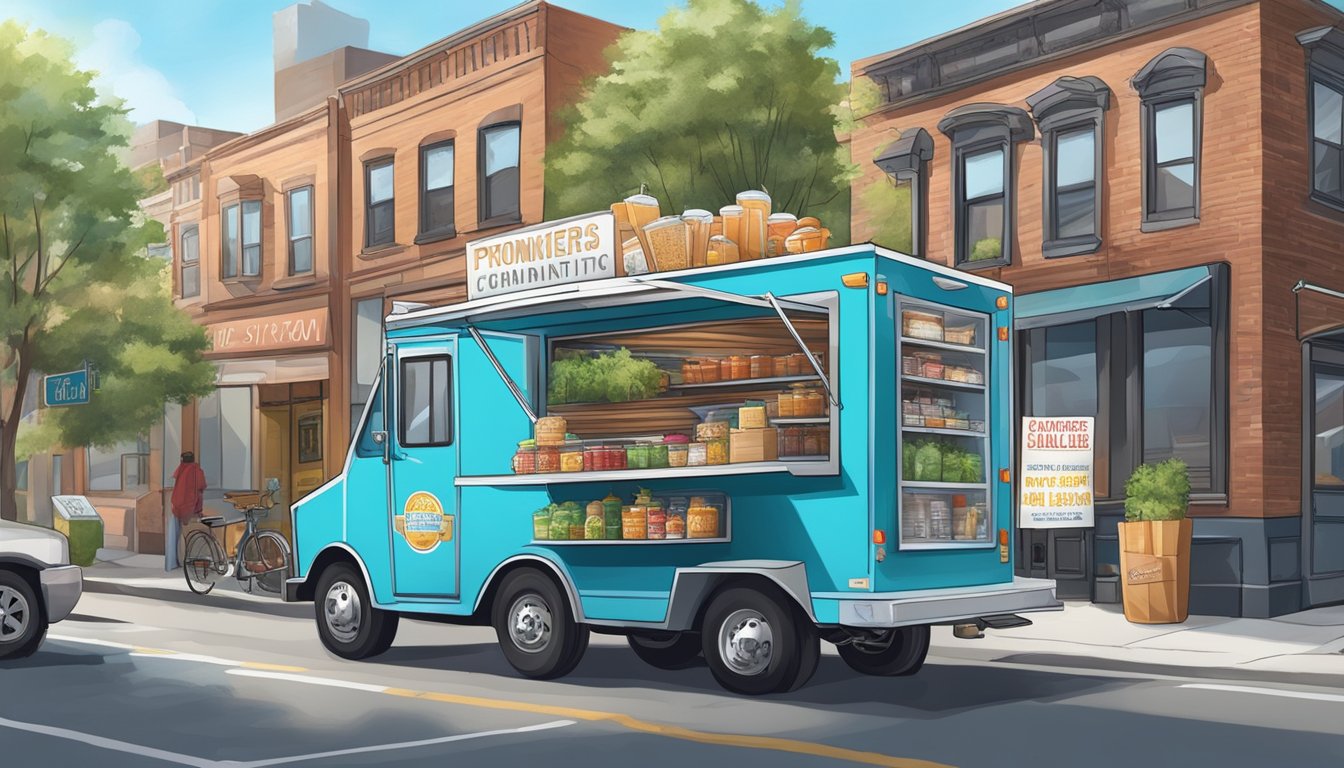 A food truck parked on a city street, surrounded by signs displaying legal and administrative requirements for operating in Yonkers, New York