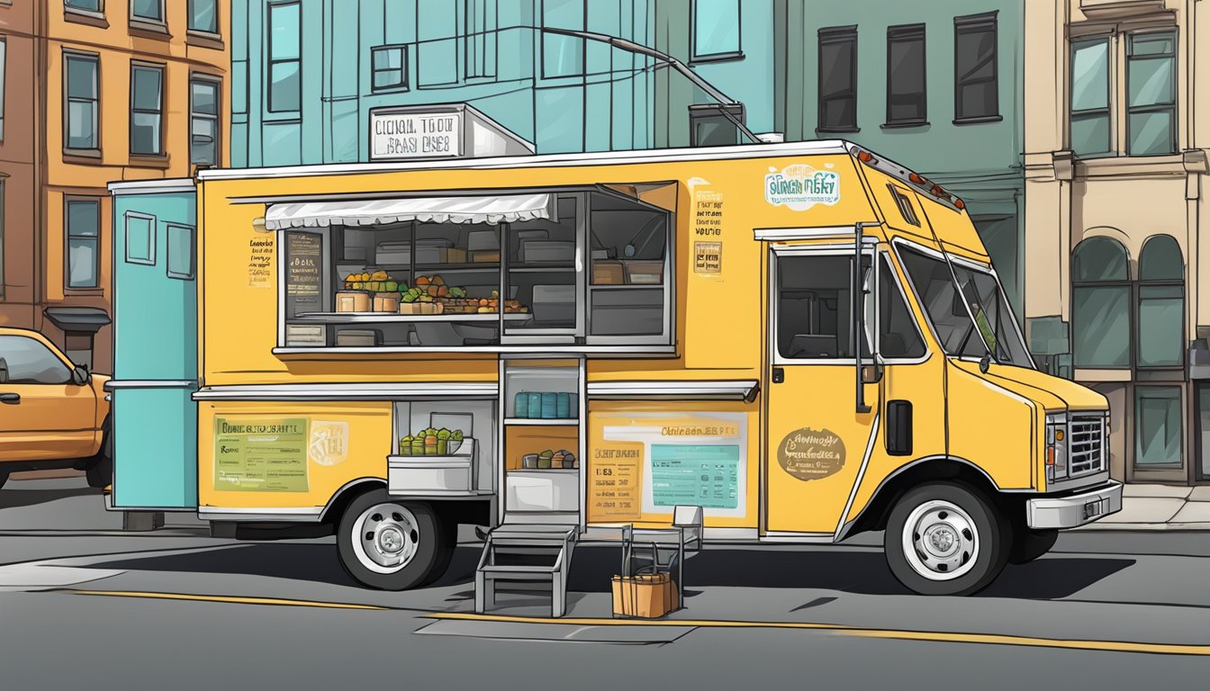 A food truck parked in Jersey City, New Jersey, displaying clear compliance with health and safety regulations and local food truck laws