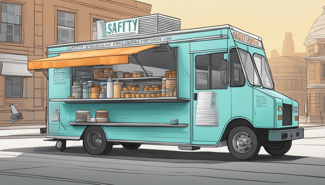 A food truck parked with labeled safety and handling protocols displayed, following South Dakota laws