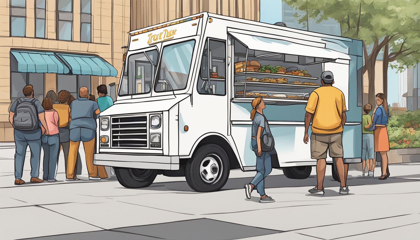 A food truck owner stands in line at the Tulsa City Hall, waiting to obtain necessary permits and licenses for their business