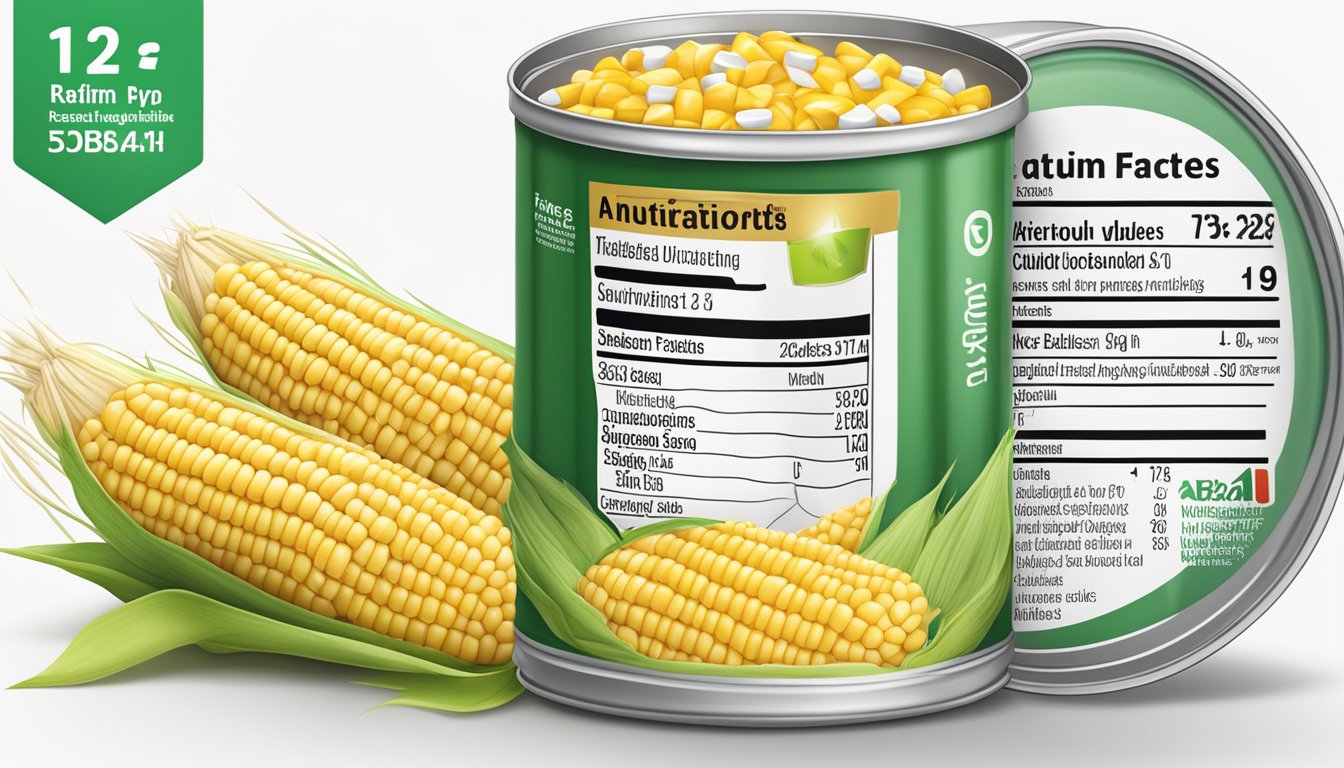 A can of corn with a sodium label, surrounded by nutritional information and a diabetes awareness ribbon