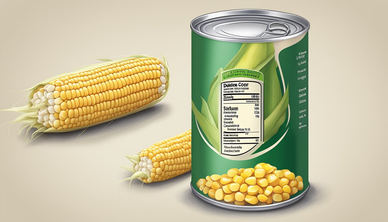 A can of corn with a prominent sodium label next to a diabetes-friendly food guide