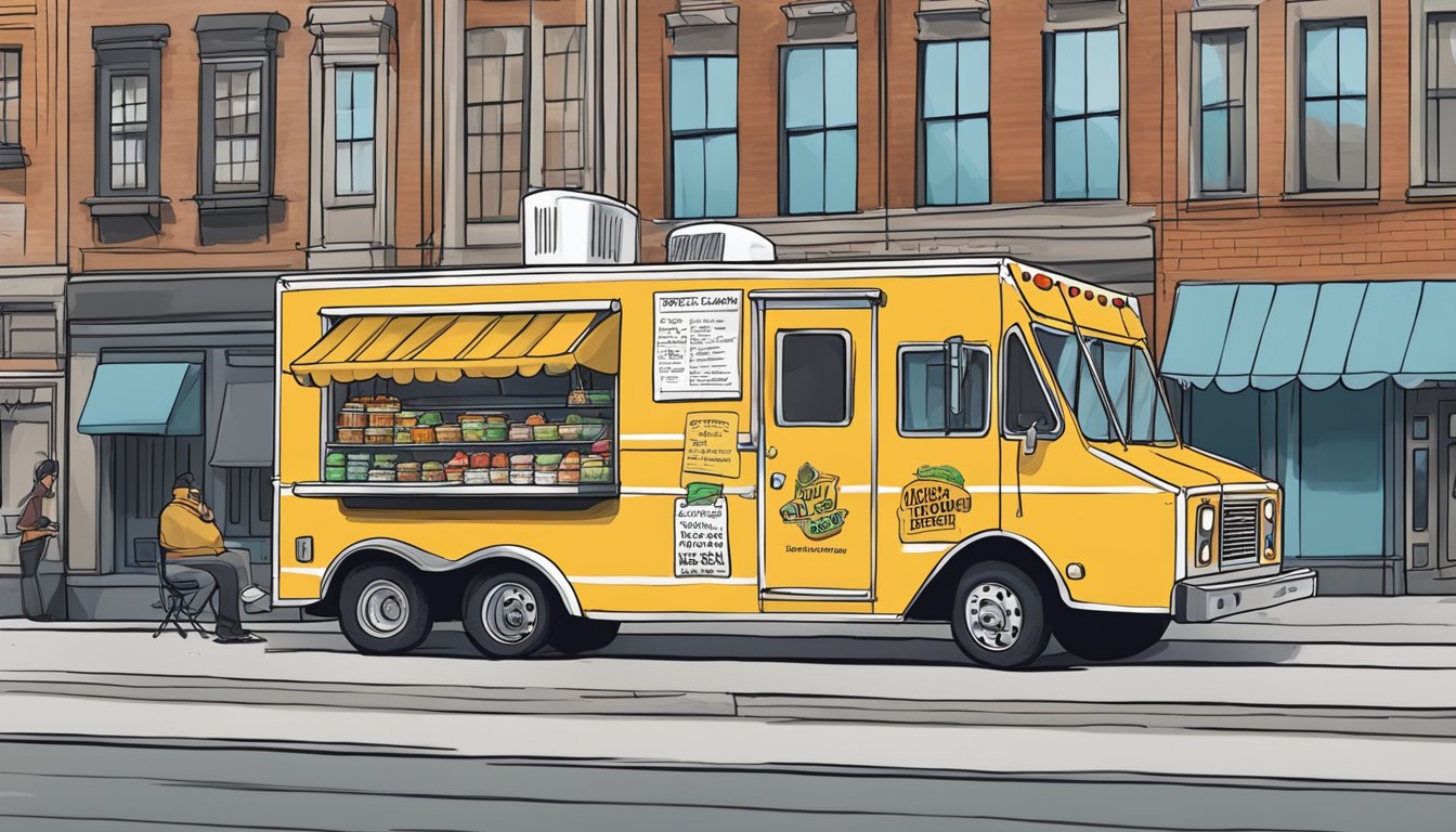 A food truck parked in downtown Louisville, Kentucky, with city officials providing support and resources to the owners regarding food truck laws