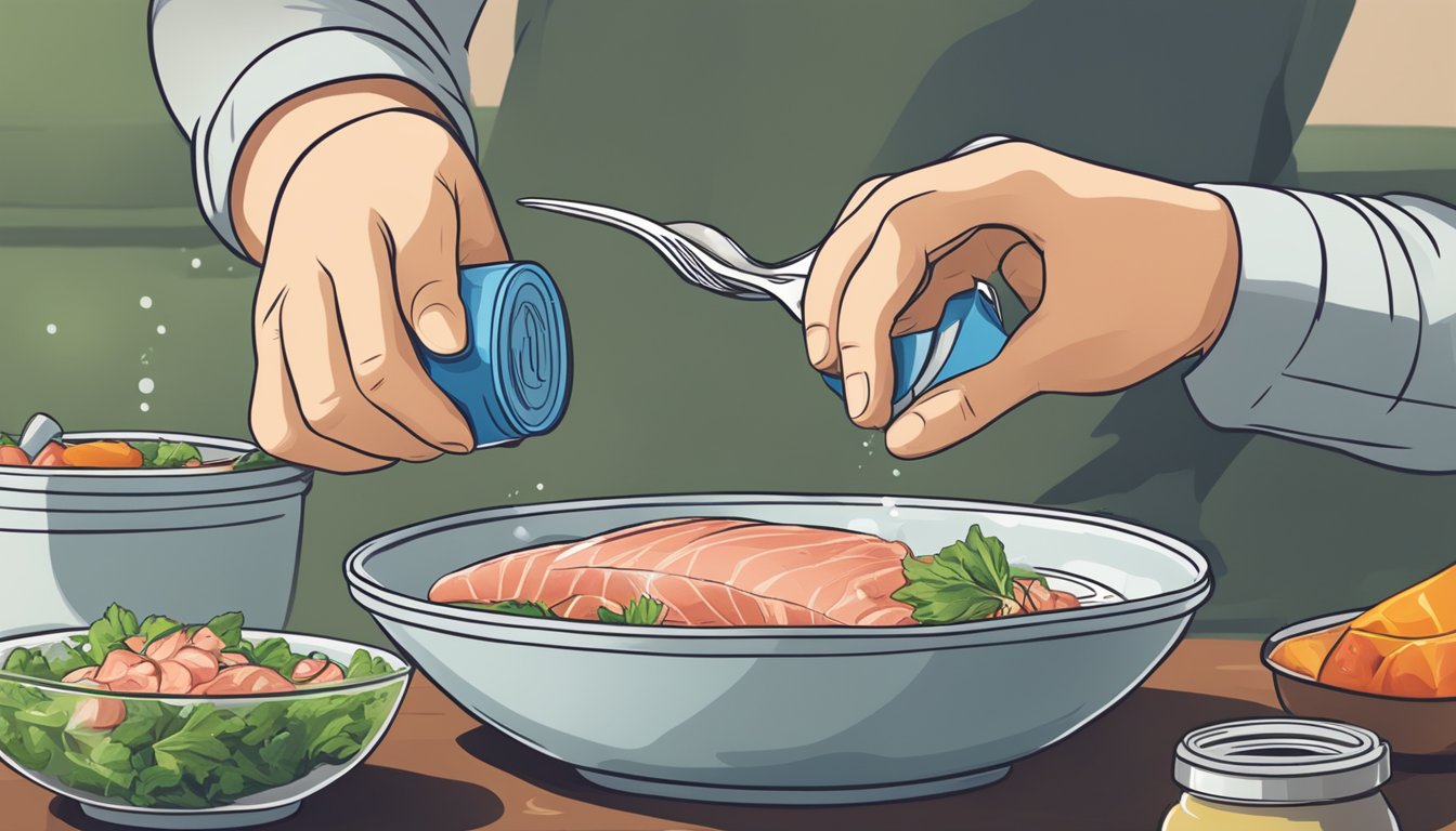 A person with diabetes carefully opens a can of tuna in water and prepares to eat it