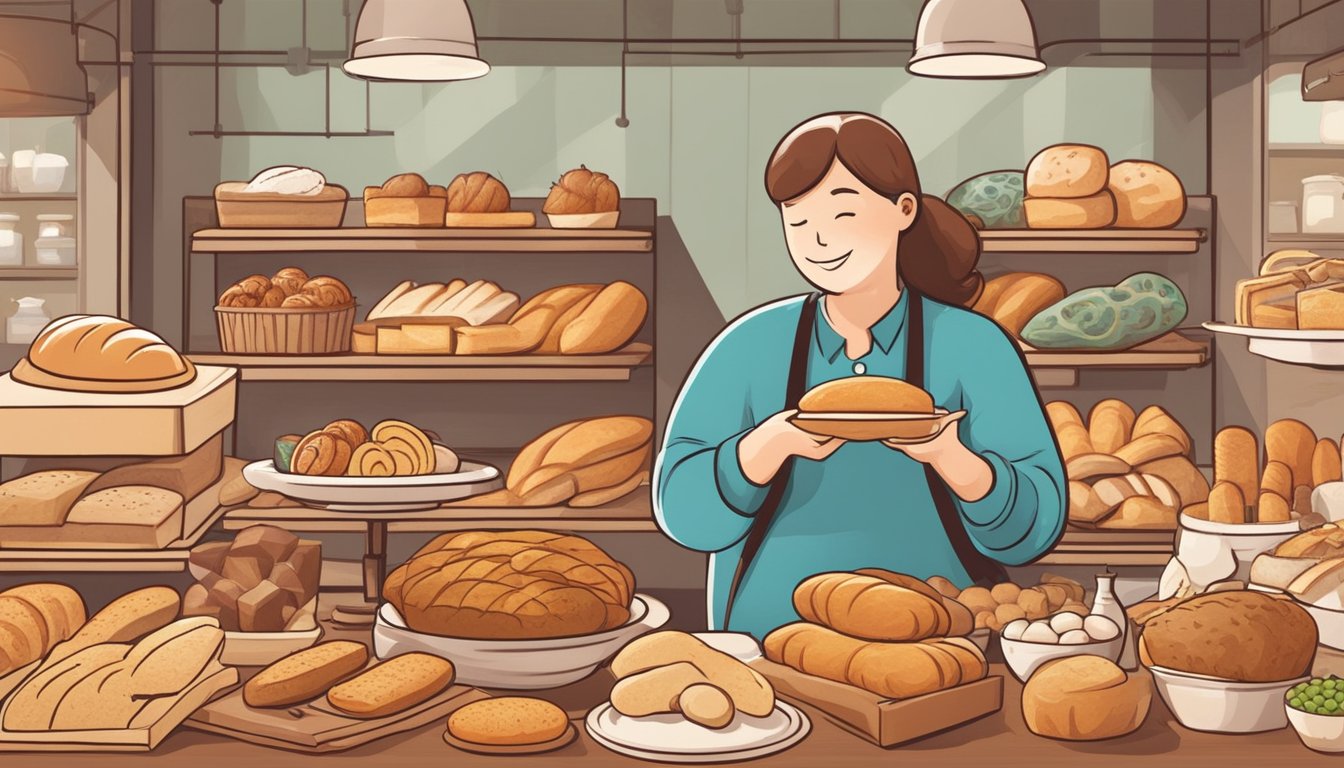 A person with diabetes enjoying a variety of bread and bakery products alongside other healthy food options