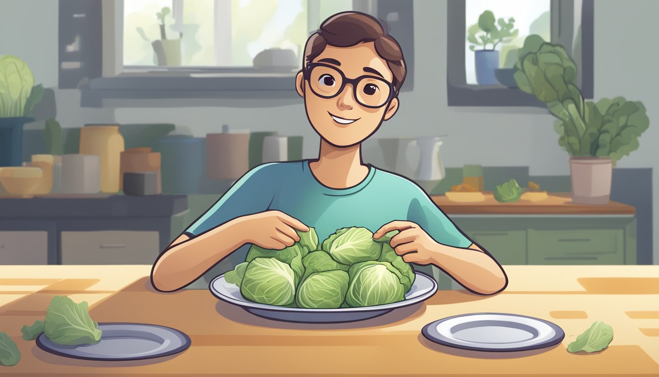 A person with diabetes eating a plate of cooked cabbage