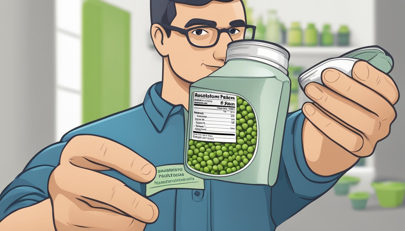 A person with diabetes holding a can of peas with a nutrition label showing added sodium