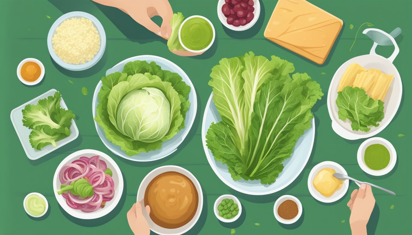 A person with diabetes preparing a meal with escarole and other healthy ingredients, with a focus on balanced nutrition and portion control