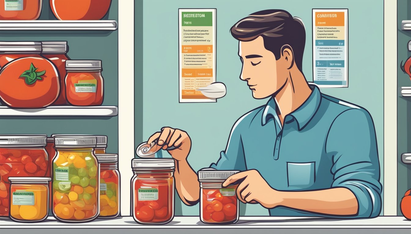 A dietician comparing nutrition labels on canned tomatoes with added sodium