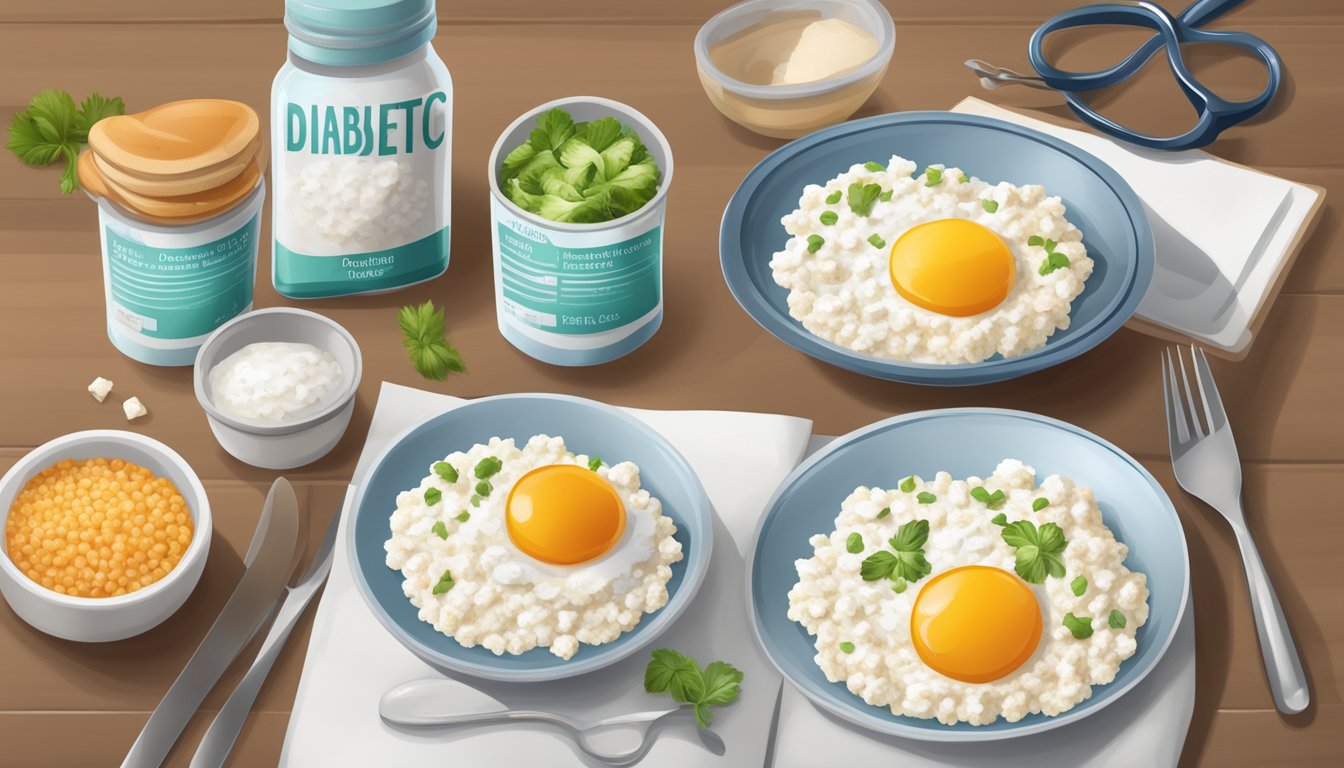 A diabetic-friendly meal with cottage cheese, a nutrition label, and a doctor's consultation