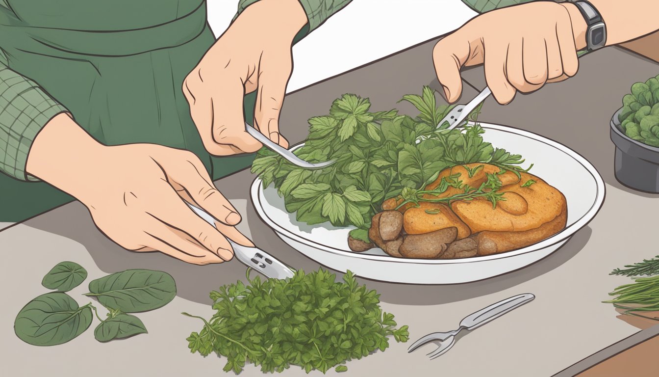 A person with diabetes adding fresh herbs to a meal