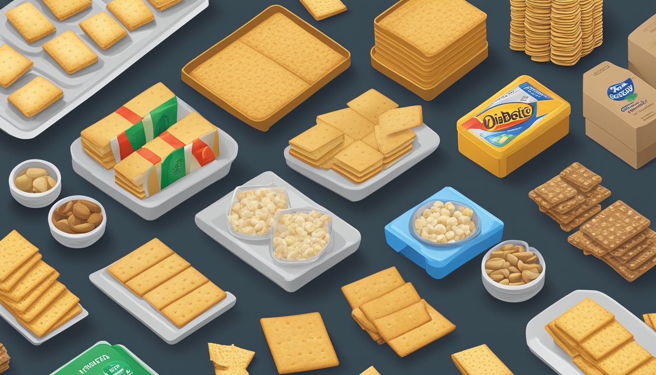 A variety of cracker brands and types arranged on a table with a focus on diabetic-friendly options