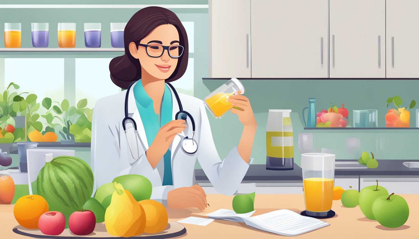 A dietician monitoring a diabetic's fruit juice intake