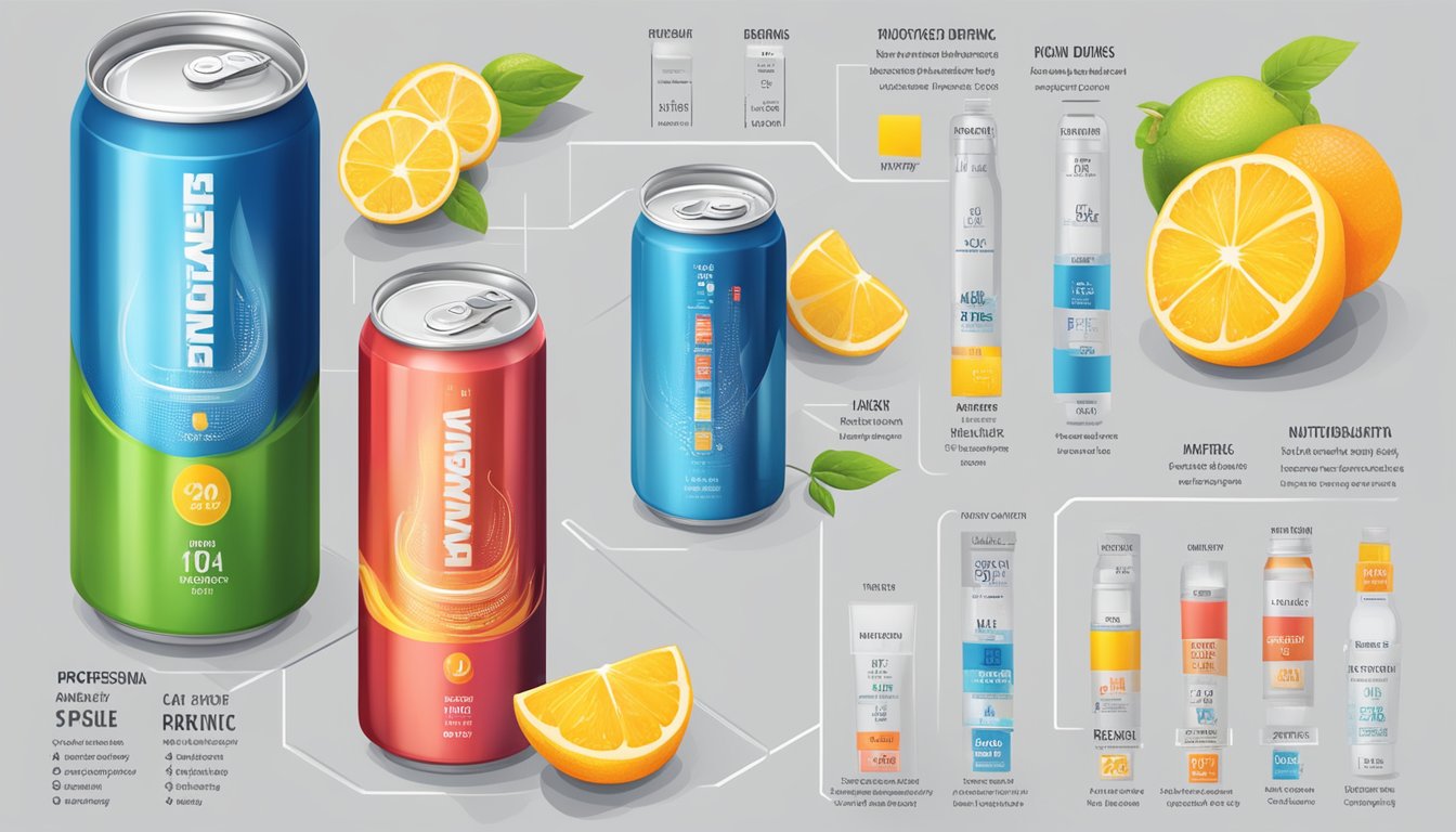 A table with energy drinks, their nutritional information, and a list of components