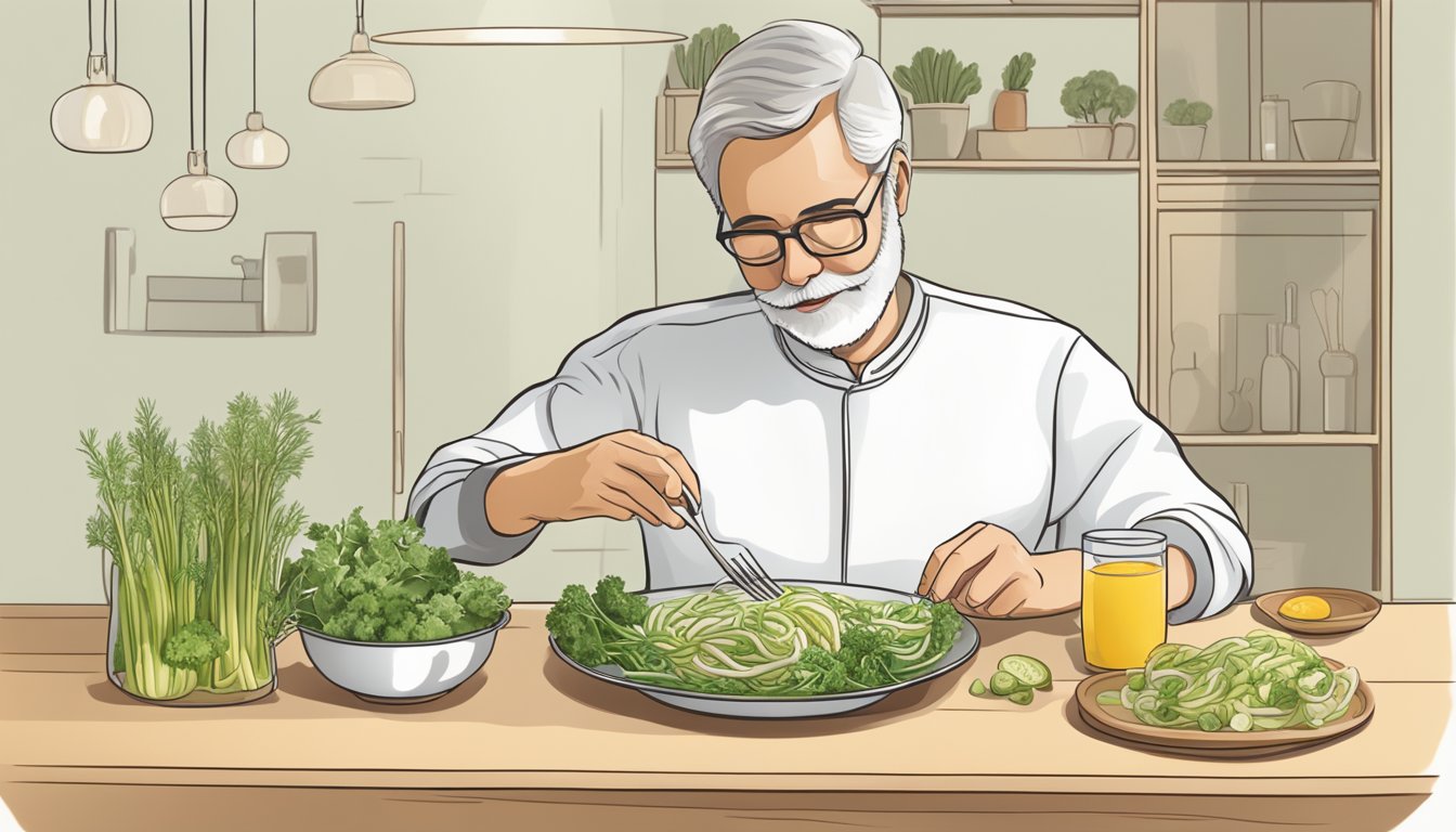 A person with diabetes enjoying a heart-healthy meal including fennel, with a focus on cardiovascular and cholesterol management