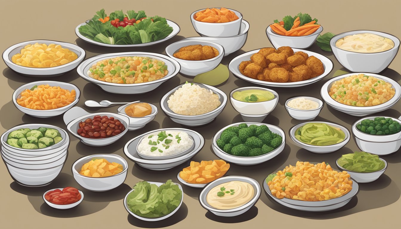 A table set with a variety of instant and packaged side dishes, with a focus on portion control through smaller serving sizes