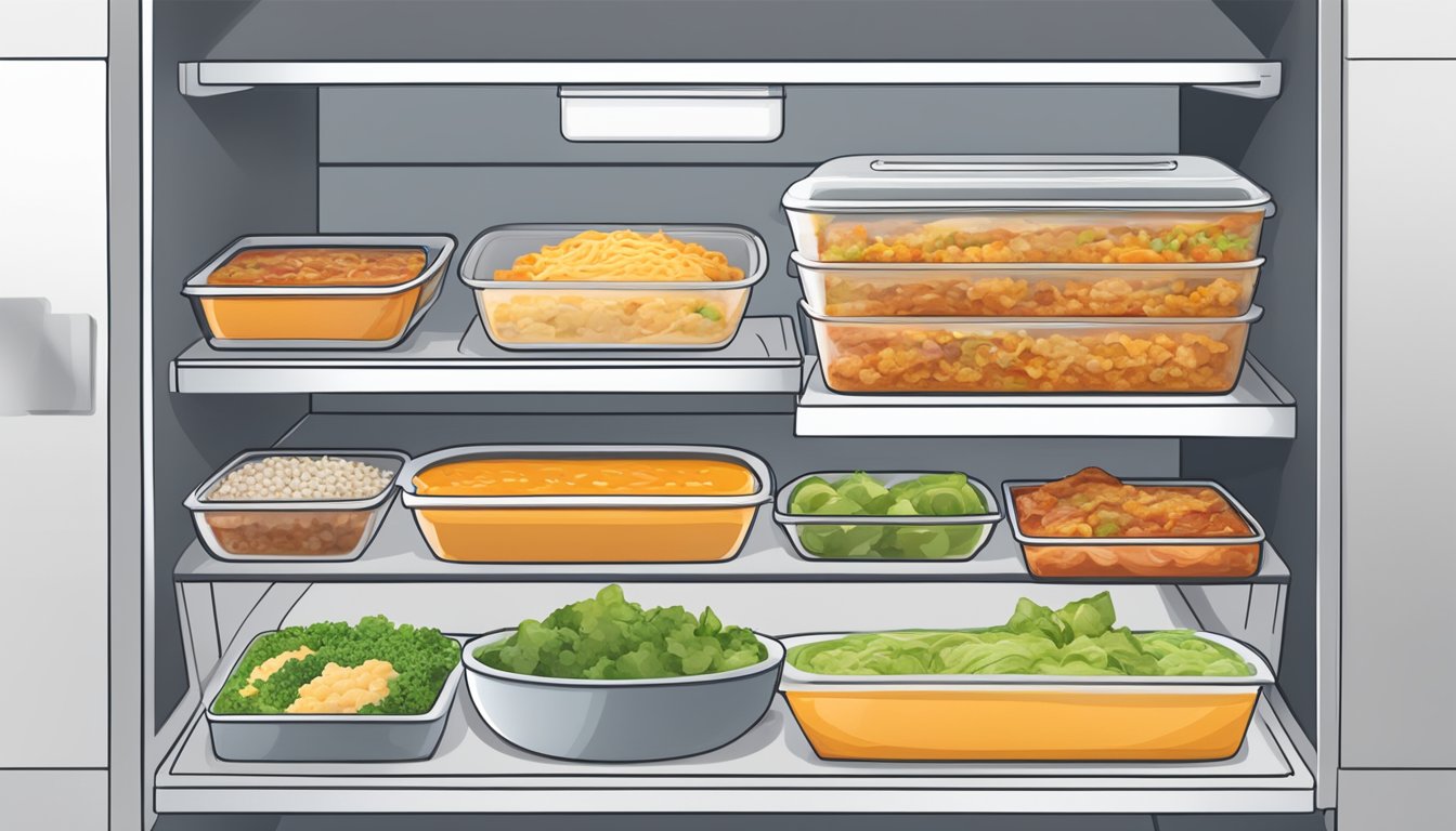 A freezer stocked with frozen enchiladas and other convenient, diabetes-friendly meals