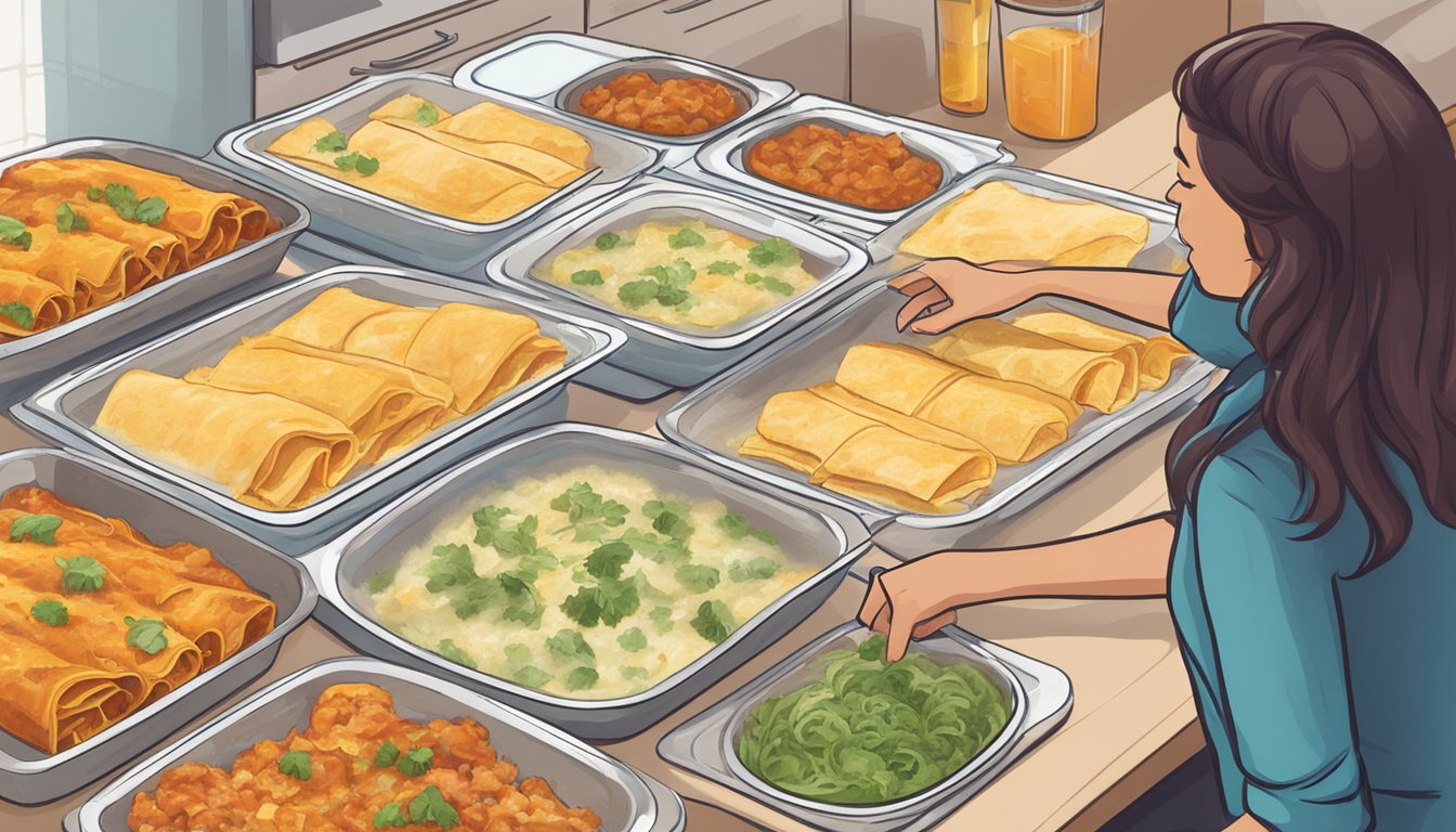 A person with diabetes carefully selects frozen enchiladas while meal planning