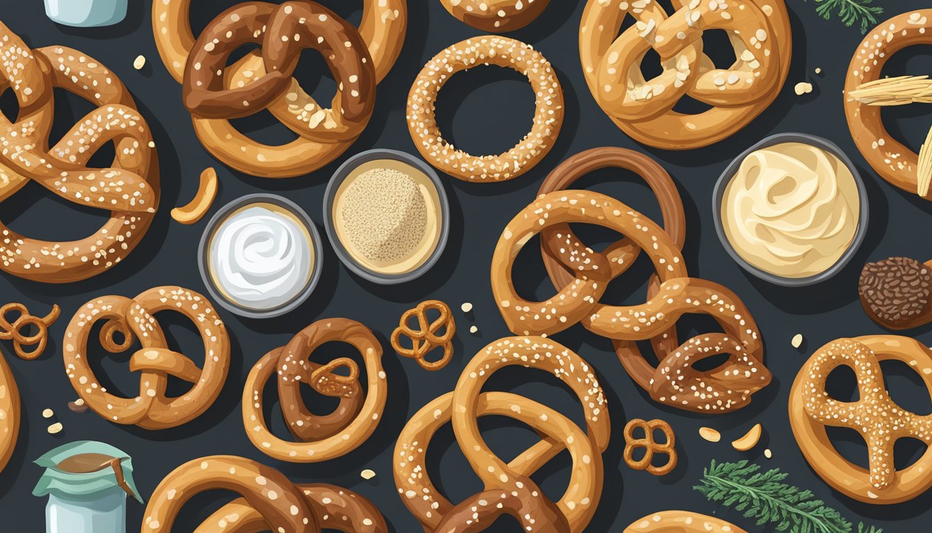 A variety of pretzels on a table, including whole grain, gluten-free, and low-sodium options