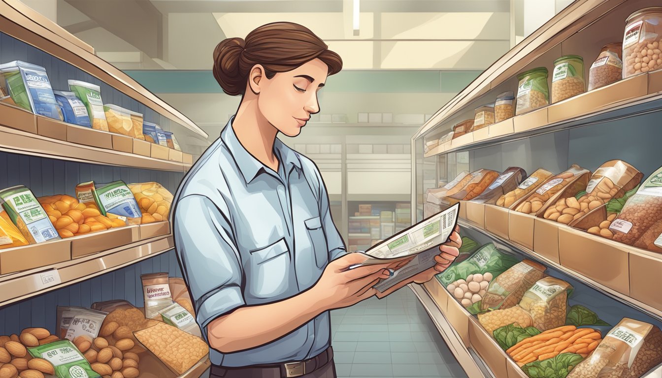 A diabetic person carefully reading food labels for nut content