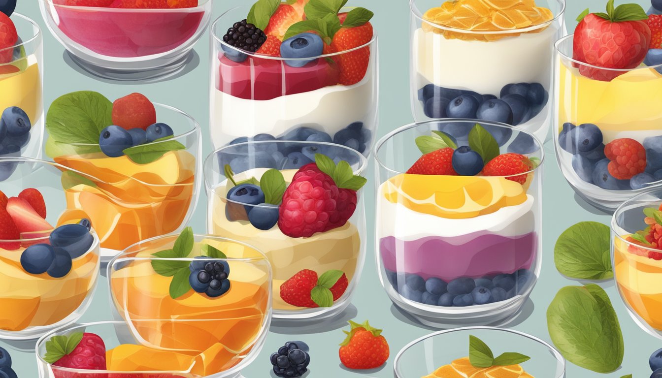 A colorful array of fresh fruits, granola, and yogurt arranged in layers in a clear glass parfait dish