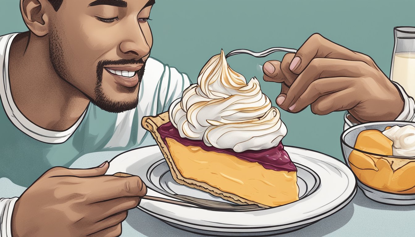 A diabestics enjoying a slice of pie with non-dairy whipped topping