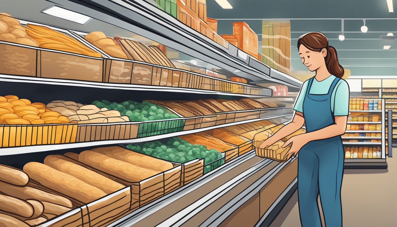 A person with diabetes selecting packaged breadsticks from a grocery store shelf