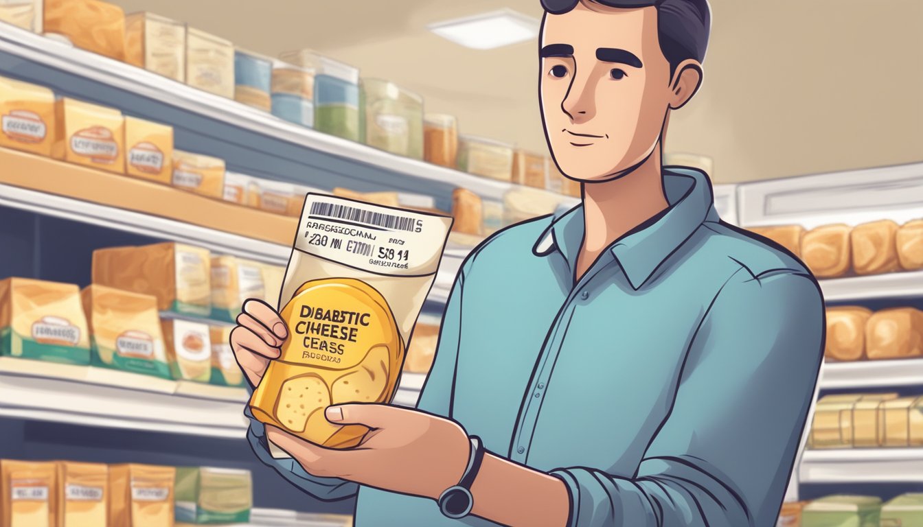 A diabetic person holding a pack of processed cheese slices while looking at a nutrition label