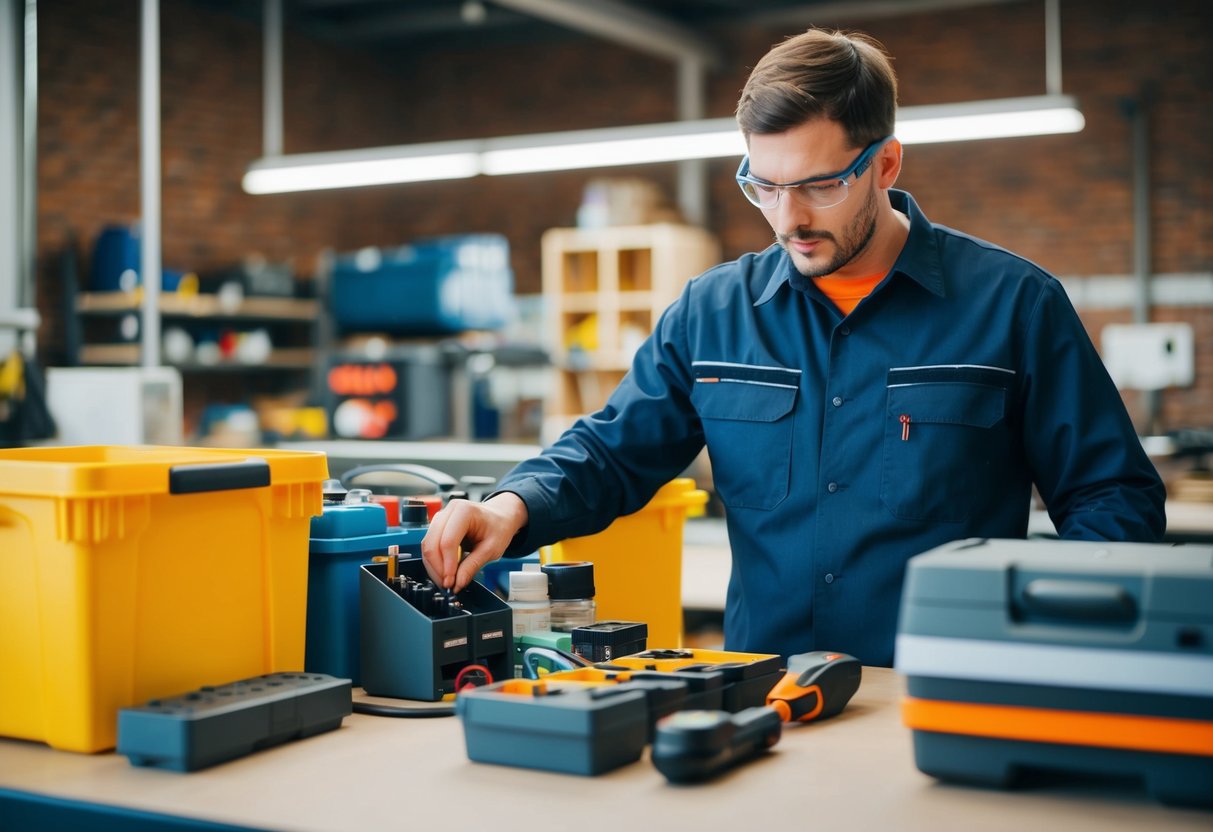 Un technicien organisant des fournitures techniques dans un atelier