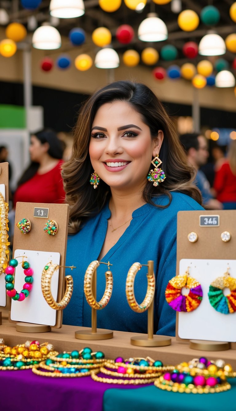 13 Plus Size Fair Outfit Ideas for Festive Days That Celebrate Your Curves! 11 A festive display of hoop earrings with 13 plus size outfit ideas in a fair setting