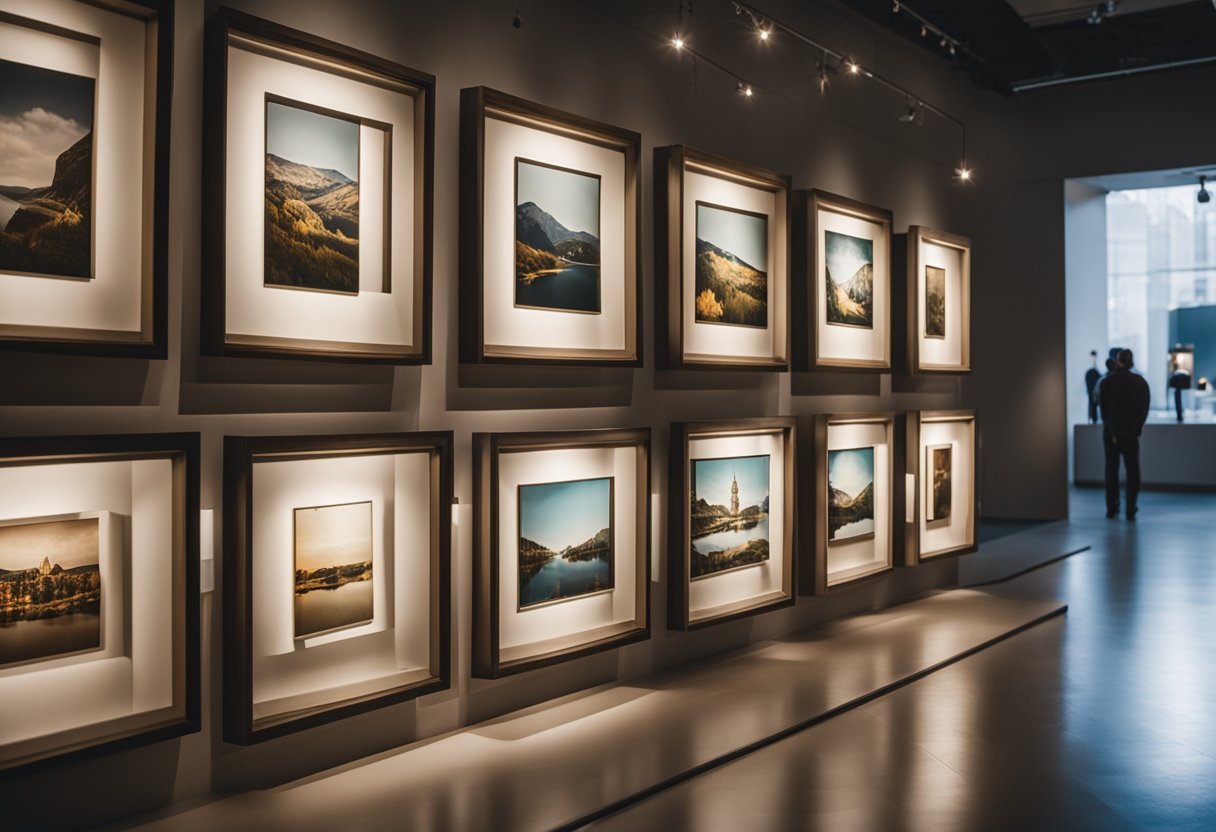 A well-lit gallery displaying a variety of art replicas from different time periods and styles, with carefully curated lighting and spacing to showcase each piece