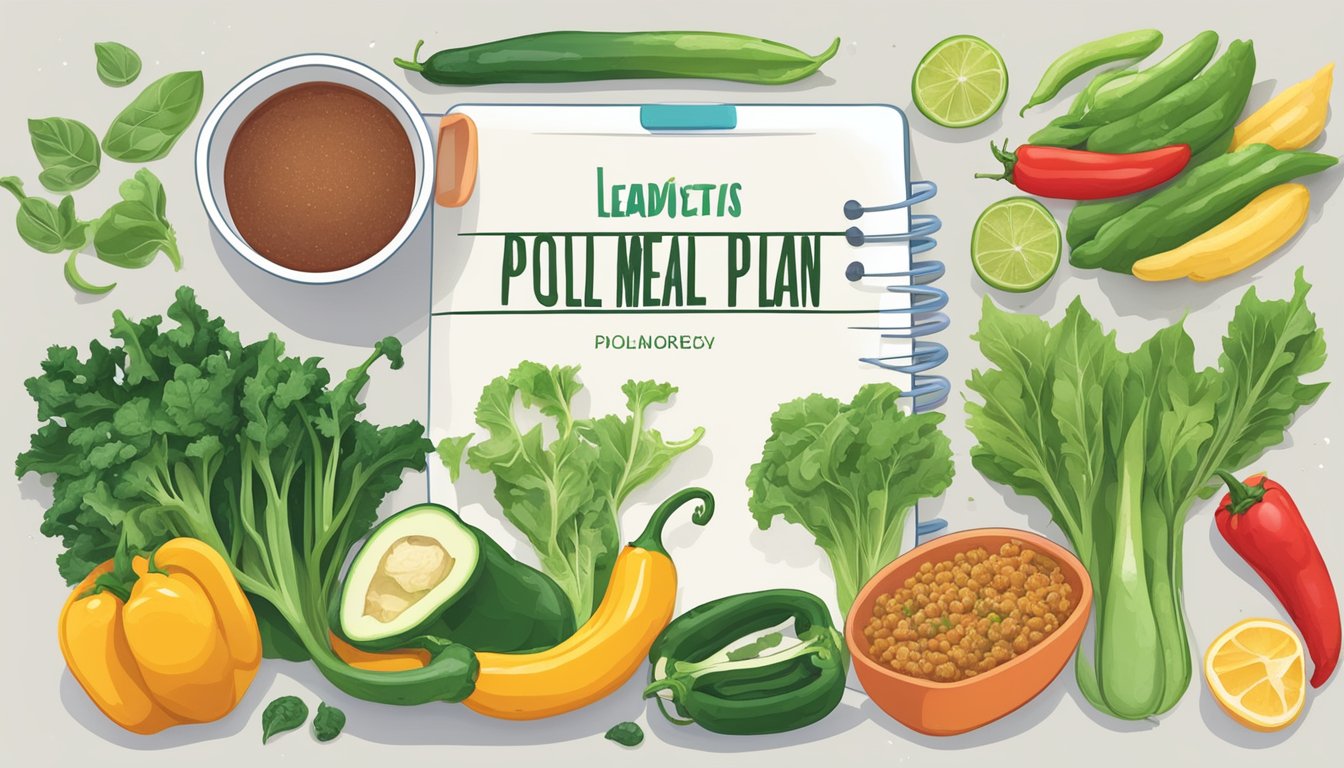 A colorful meal plan with fresh poblano peppers, alongside other diabetic-friendly foods like lean proteins and leafy greens