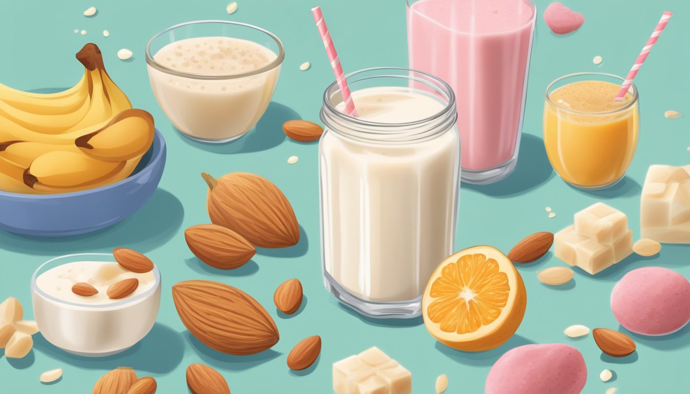 A person with diabetes enjoys a sugar-free almond milk smoothie, surrounded by various sweeteners and ingredients to avoid sugar spikes